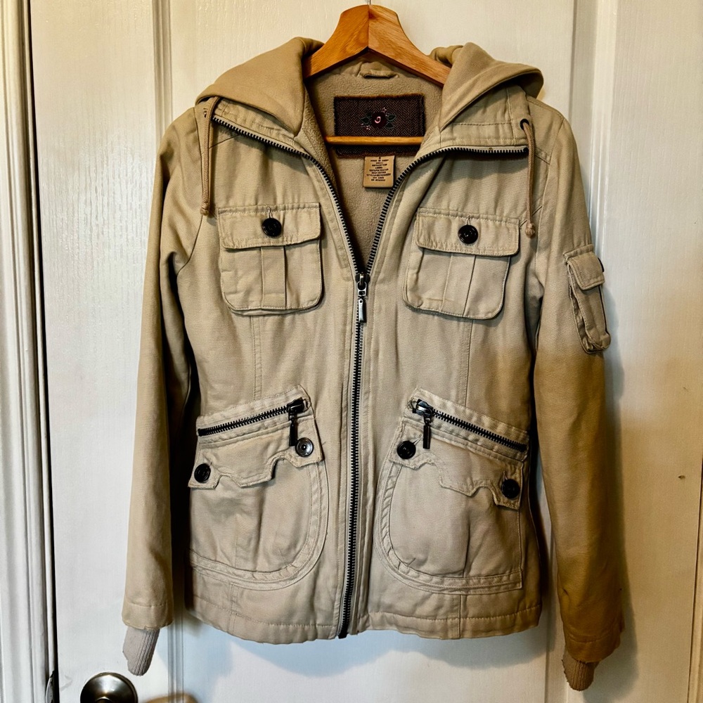 Jack BB Dakota Utility Jacket Cream Beige Hooded Zip Twilight Bella Swan Rare S